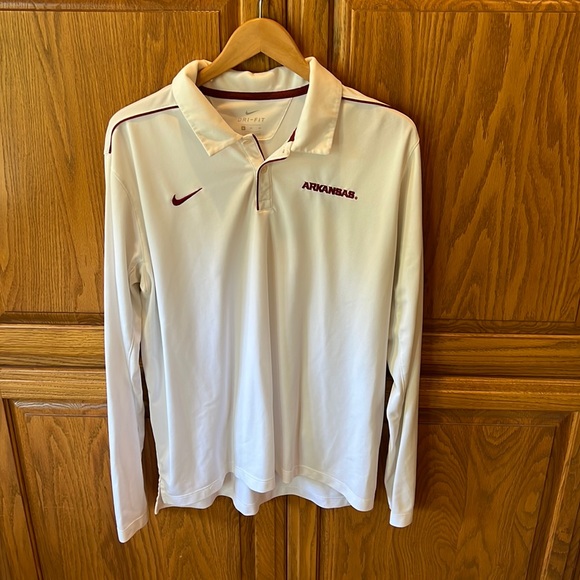 Arkansas Razorback Nike dri-fit long sleeve white polo size XL - Picture 1 of 4